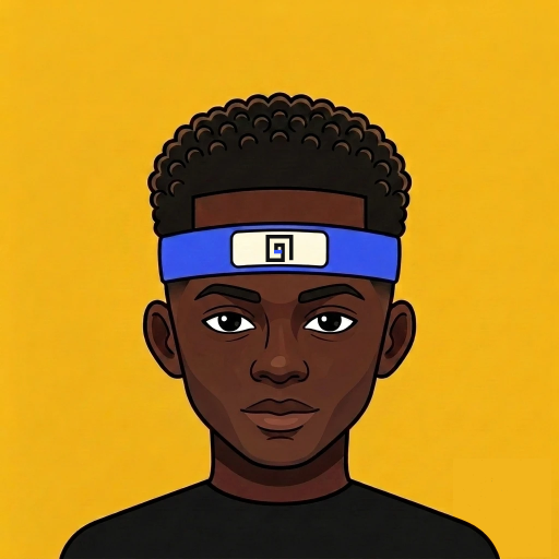Illustrated portrait of Tomiwa Adeyemi wearing a headband bearing his coil logo